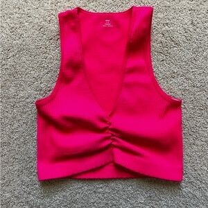 Aerie Ribbed Ruched Front Cropped Tank Top – Hot Pink – Women’s Large